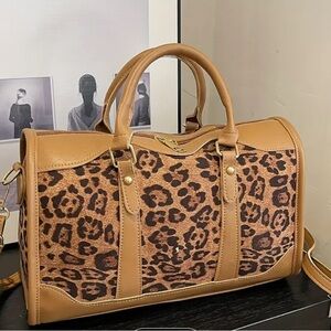 Leopard Print Tan Leather Handbag